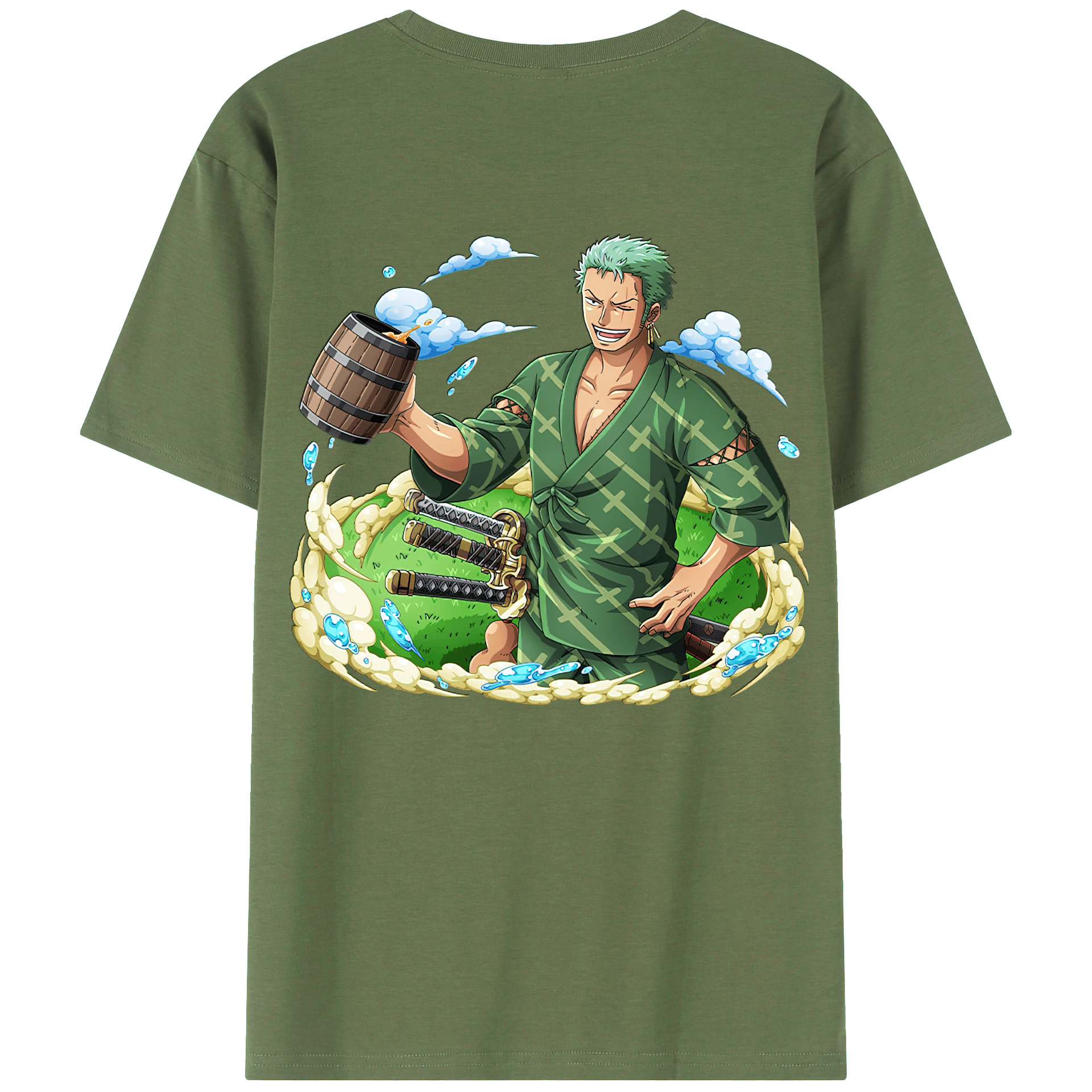 ワンピース ロロノア・ゾロ ONE PIECE Roronoa Zoro 綿100％ メンズ半袖Tシャツ（バックプリント） 通気性